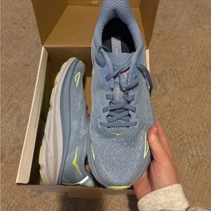 Hoka Women's Light Blue and Lime Running Shoes